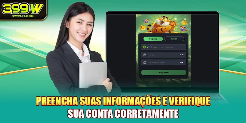 Preencha suas informações e verifique sua conta corretamente